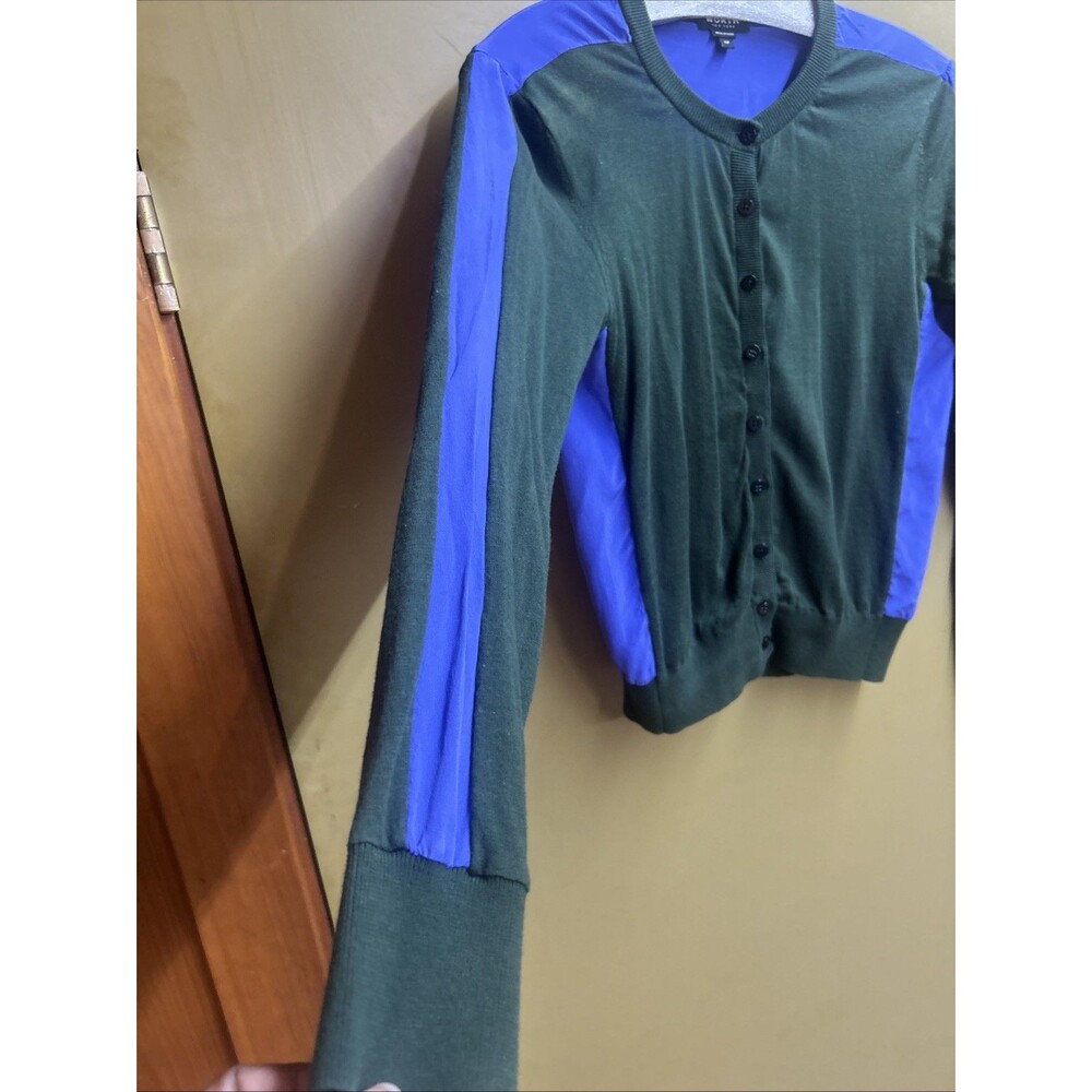 Worth New York Silk Cardigan XP Colorblock Green Purple Button Front - Picture 5 of 10